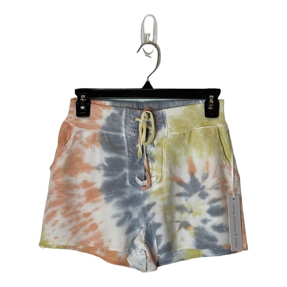 Young Fabulous & Broke Wallis Shorts Women Small Yellow Orange Lace Up Tie Dye